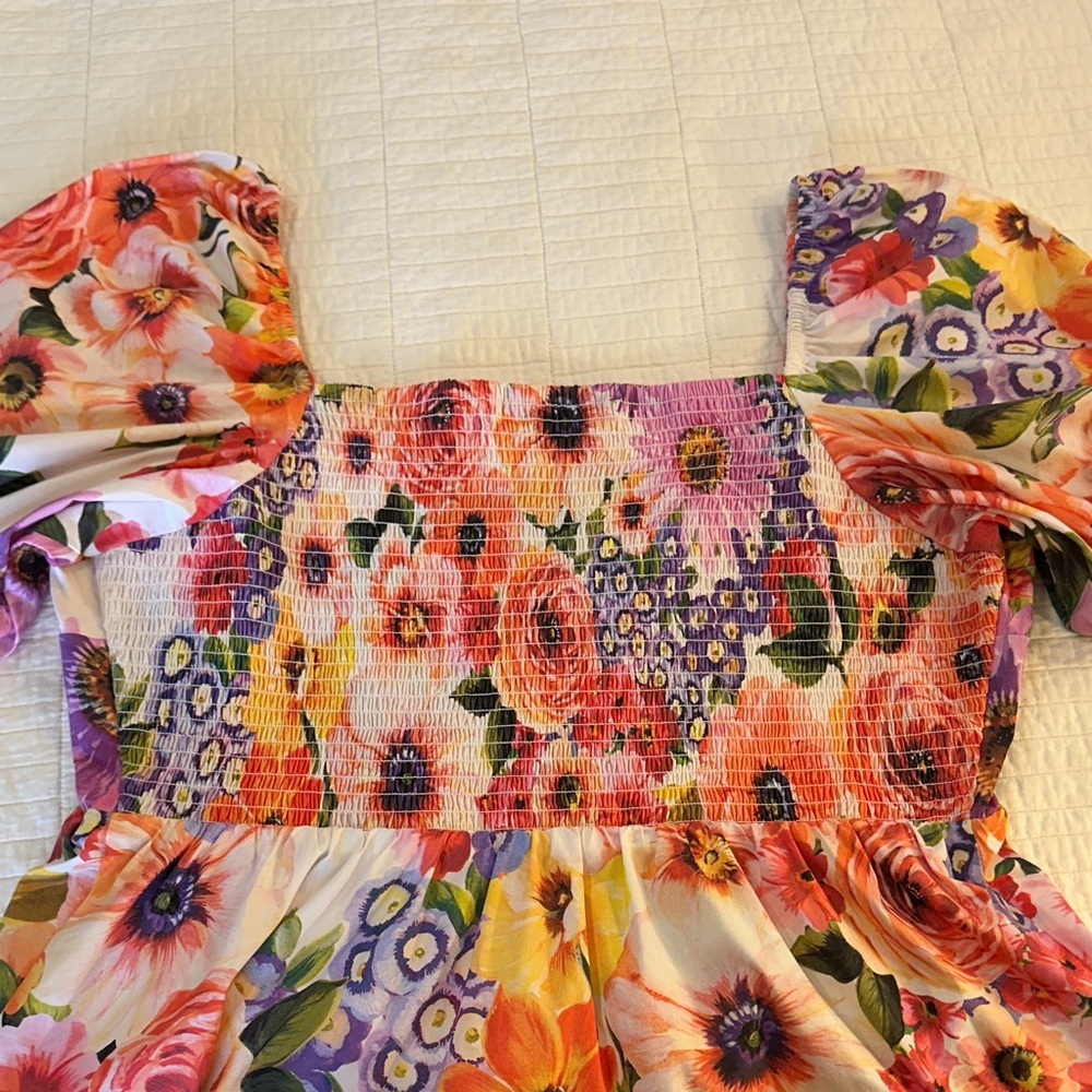 Express Floral Puff Sleeve XL Cottagecore Tiered Mini Dress Spring Garden Party - Picture 8 of 8